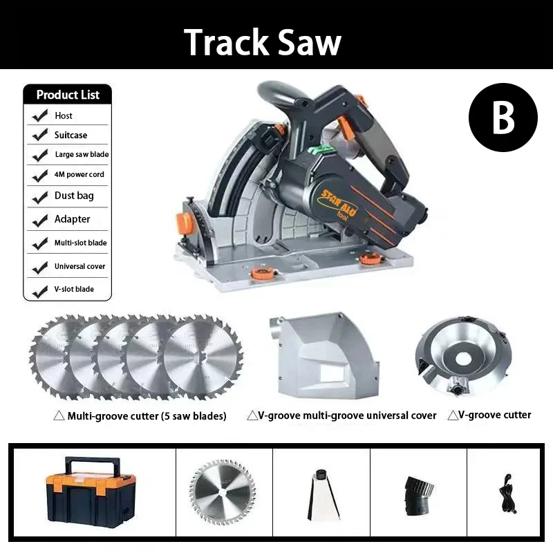 Electric Track Saw with Guide Rail System Precision Wood Cutting Machine Adjustable Depth Circular Rail Saw for Woodworking Tool