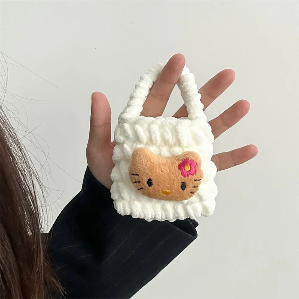 Sanrio Anime Headphone Bag Hello Kitty Cartoon Hawaii Plush Anti-fall Protective Case Mini Change Storage Bag Cute Girly Heart