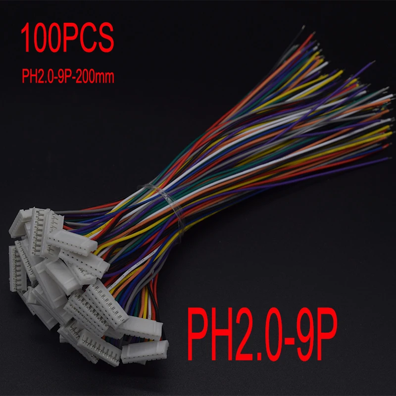 100PCS Mini Micro JST PH 2.0 9 Pin Plug With terminal Male Female Connector Wires Cables Socket 200mm 26AWG length 20cm