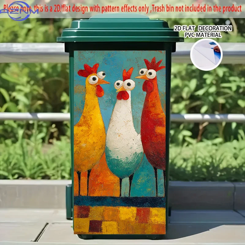 2D Flat Printing 1pc 2D Pattern Printed Kitchen Trash Can Sticker xcm Three Cute Chickens Standing in a Row Themed Kitchen Hom