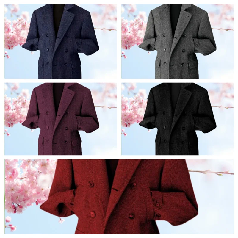 

Винтажный британский твид с узором «елочка», охотничий повседневный пиджак с воротником-стойкой и несколькими карманами, мужской костюм, толстый повседневный пиджак