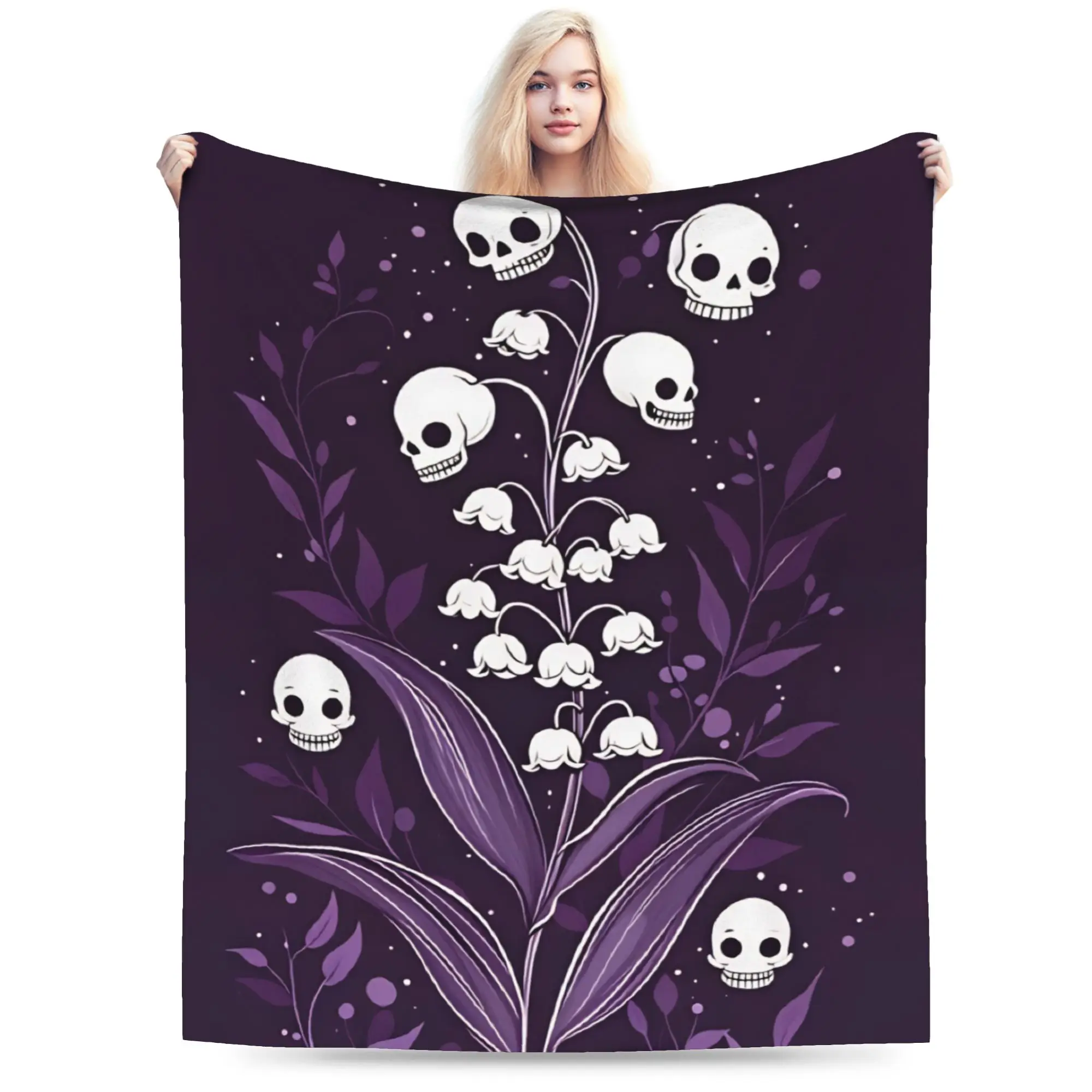 Halloween Skeleton Flower Plush Blankets Boy Girl  Flannel Throw Blanket For Home Decor Warm Custom DIY Quality Bedspread
