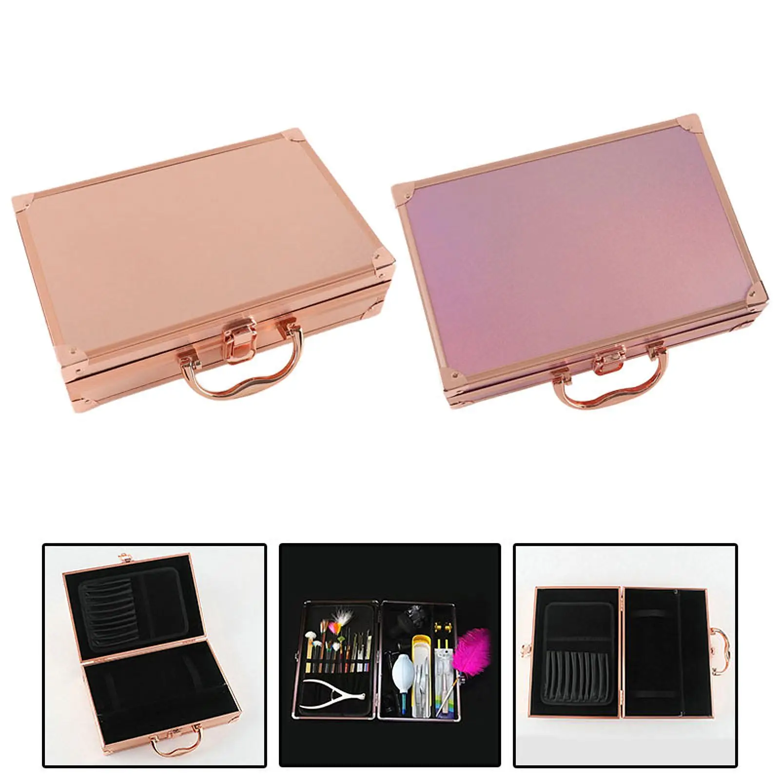 Aluminum Alloy Tool Box, Make up Tool Organizer Ear Pick Tool Box,Metal,Briefcase Container Cosmetic Case for Outdoor Trip