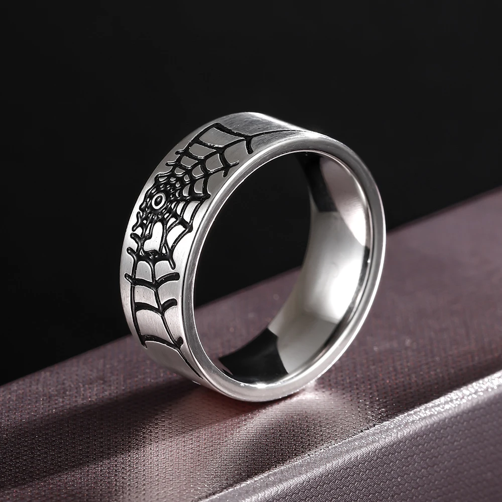 Retro Spider web Stainless Steel Ring For Men PUNK Goth Viking Biker Jewelry Accessories Fashion Party Gift - Image 5