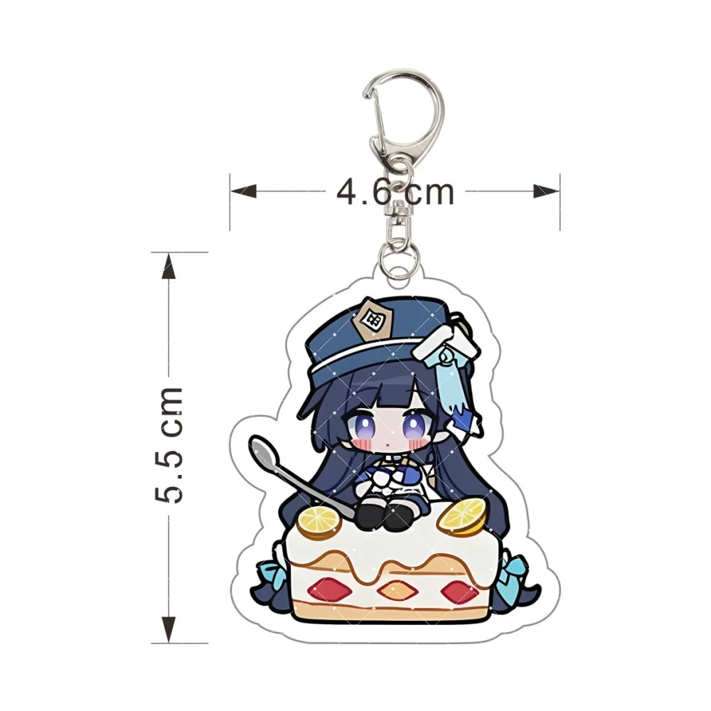 Genshin Impact Hu Tao Cute Chibi Cake 5.5cm Acrylic Keychain Furina Ganyu Yae Miko Keqing Bag Pendant Anime Collectible Gift