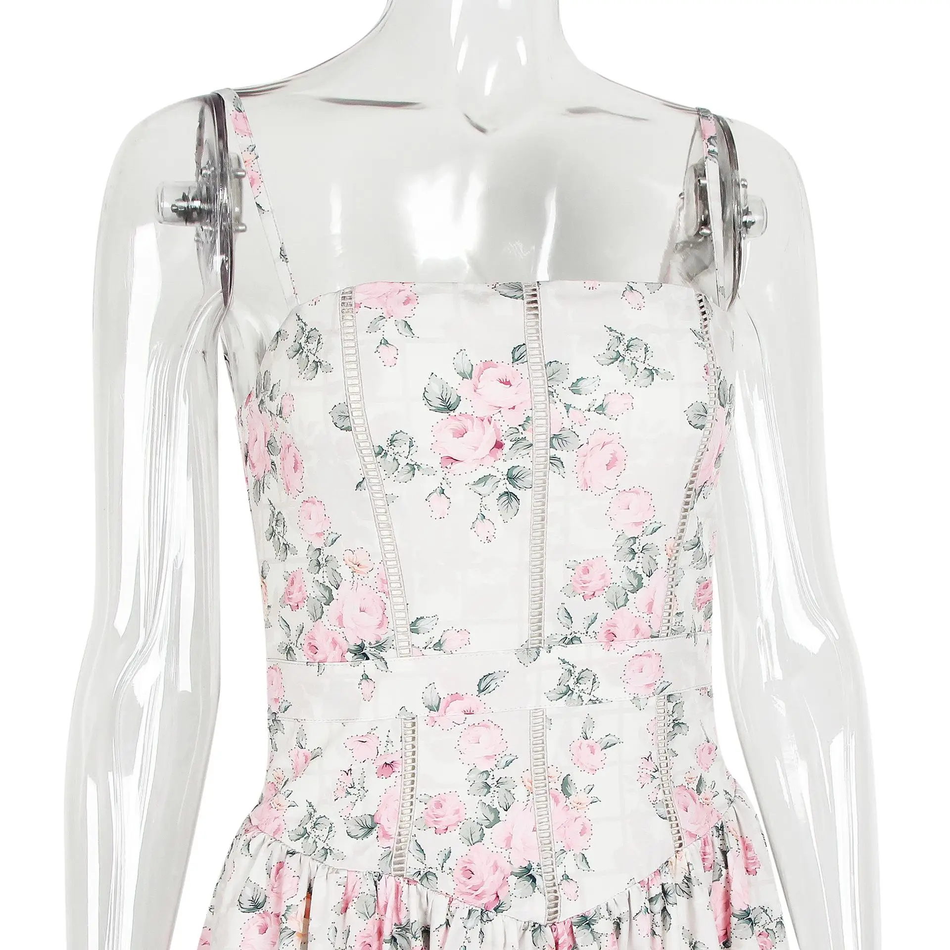 

Chic Flower Print A-line Maxi Dress Women Elegant High Waist Strapless Backless Slim Vestidos 2025 Lady Summer Vacation Robes