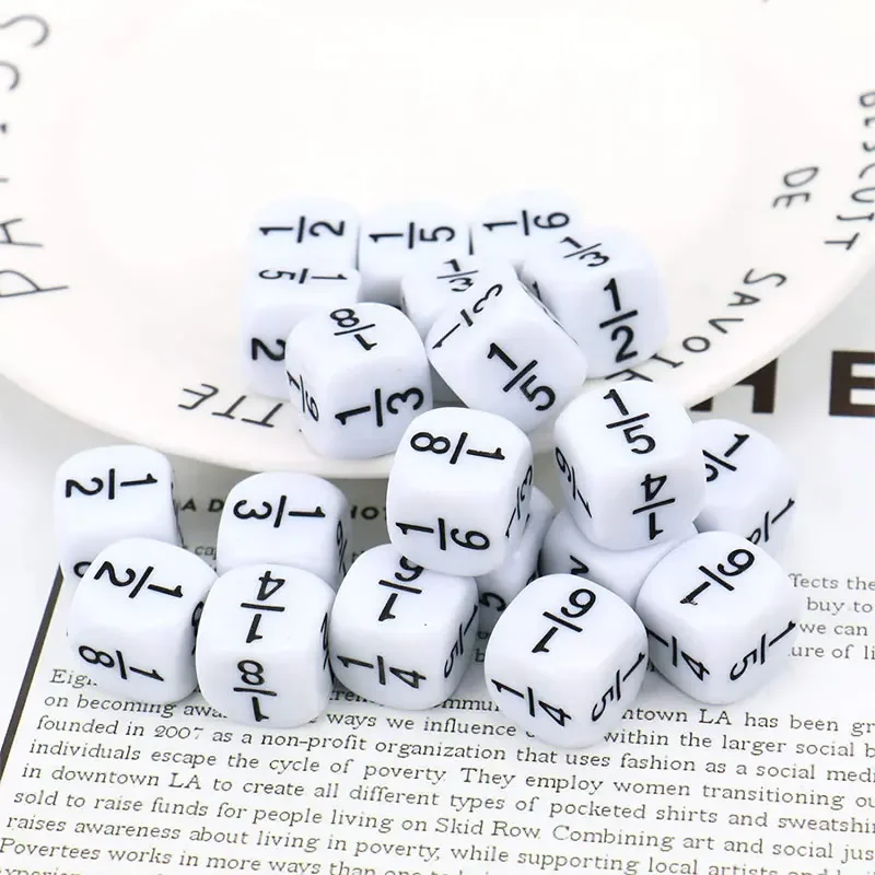 

16*16mm Fraction Dice White Fractional Number Montessori Educational Kids Math Toys for Kids Games 10 Pcs/Lot