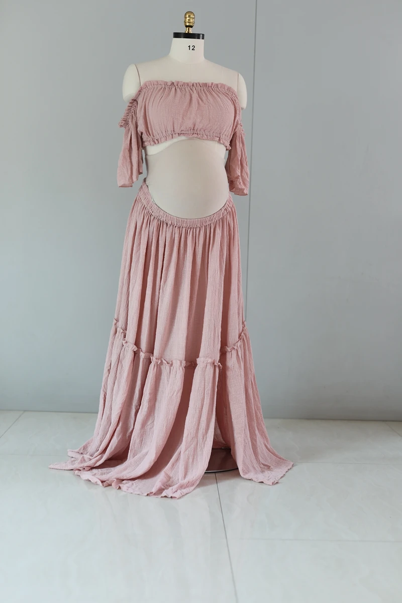 Ropa de maternidad Bohemia para mujer, vestido Retro de manga corta, lino y algodón, cómodo para sesiones fotográficas de maternidad