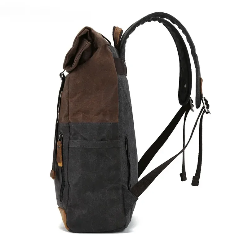 Vintage Bag Oil Wax Canvas Backpack Outdoor Travel Backpack Student School Bag Horse Leather Camping Men\'s Bag