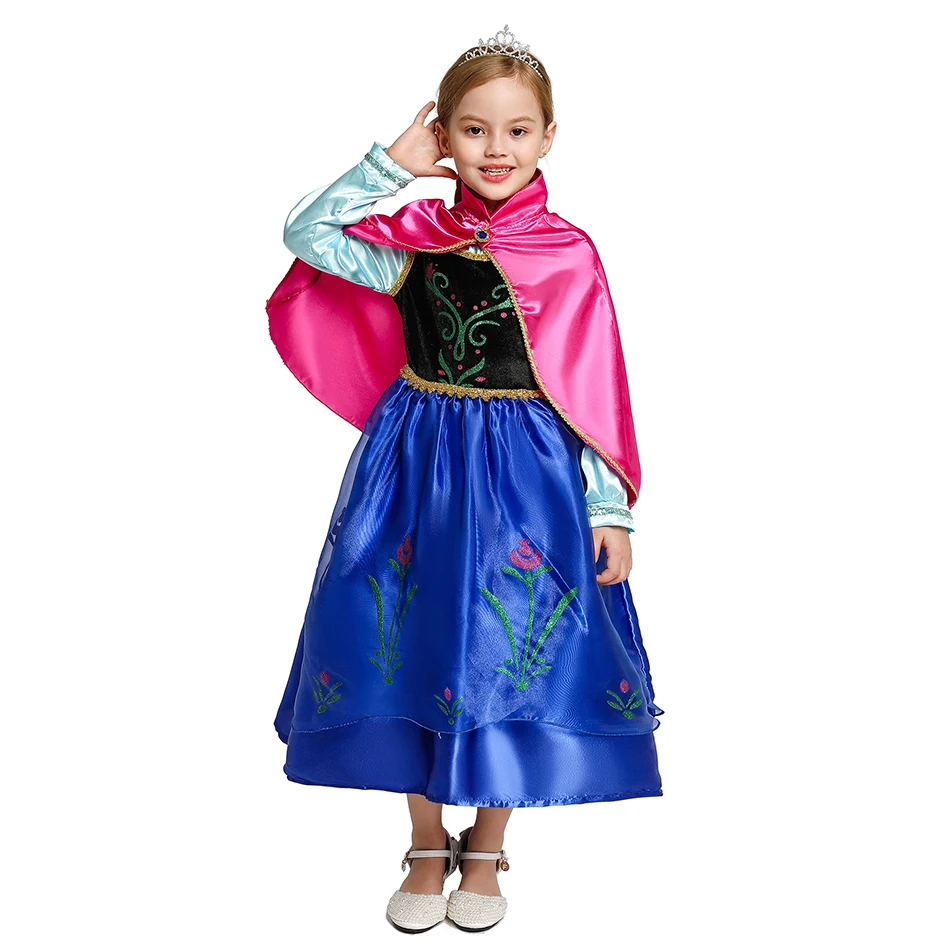 2024 Frozen Anna Princess Dress Girls Halloween Carnival Vestidos Party Kids Cosplay Children Costume