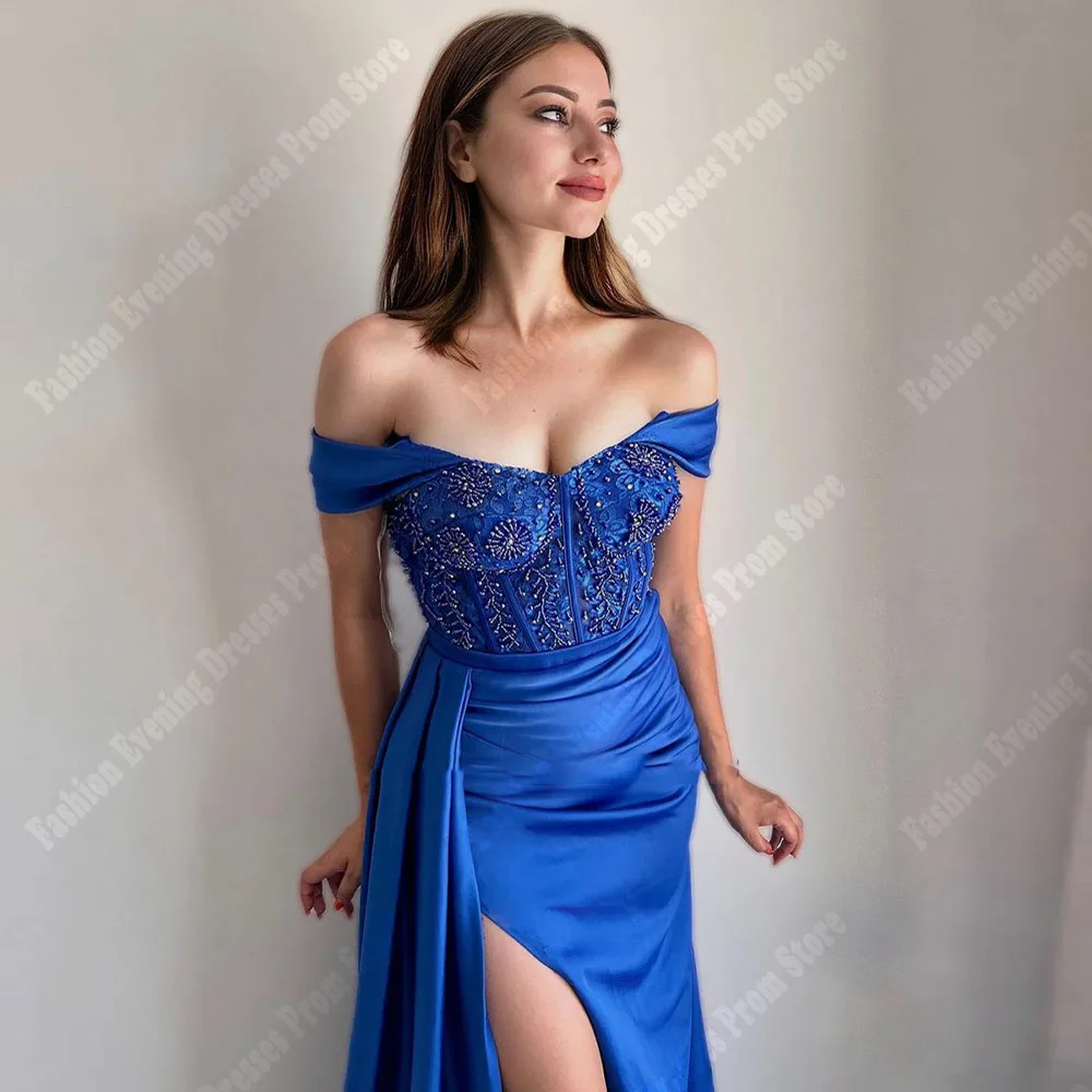 Abiti eleganti da donna con spalle scoperte Sexy Side High fessura sirena senza maniche affascinante Mopping Princess Vestidos De Noches 2024