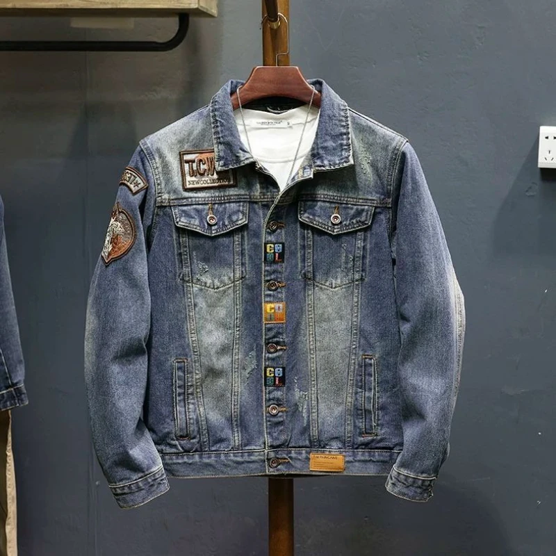 

Denim Jackets Man Button of Fabric on Board Original Rock Low Price Cost in Lowest Loose Y2k Cowboy Coat for Men with Embroidery