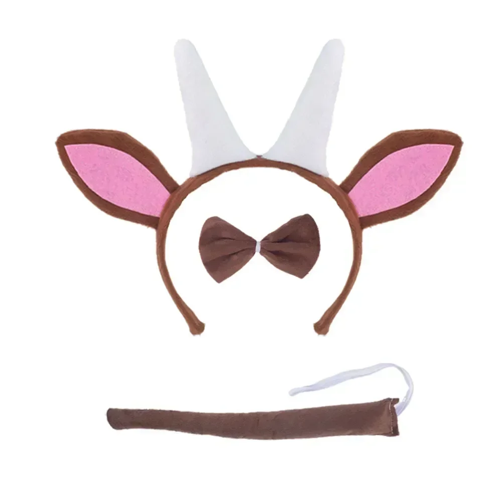 Party Adult Children Men Boy Goat Costume Set Plush Animal Horn Ear Headband Tail Cosplay Accessories Halloween Wedding Festival