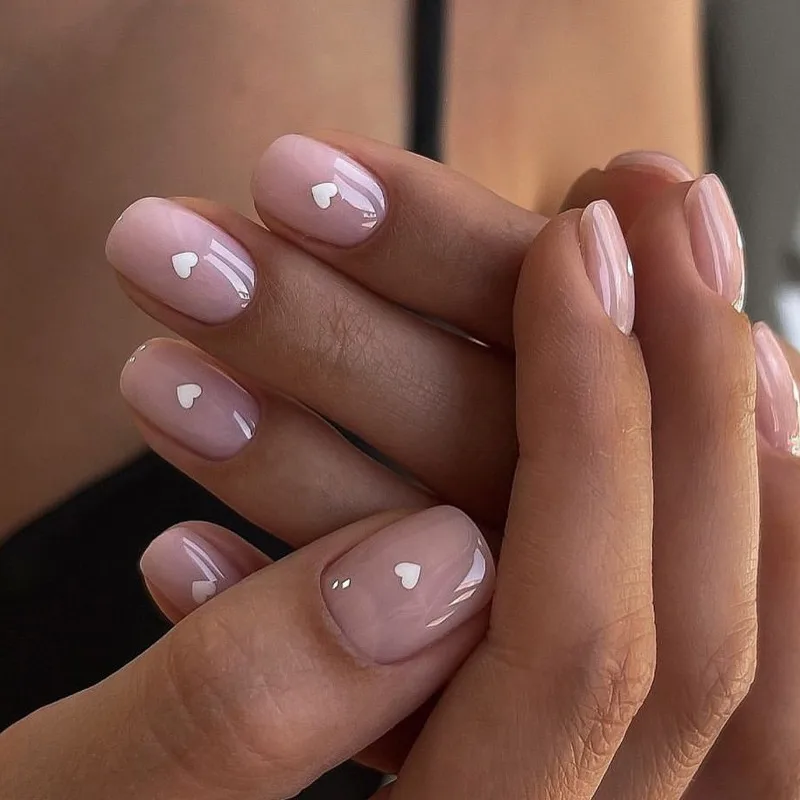 24 pçs nude imprensa em unhas acrílicas para colar curto branco amor dicas de unhas simples dedo unhas adesivo barato unhas falsas meninas