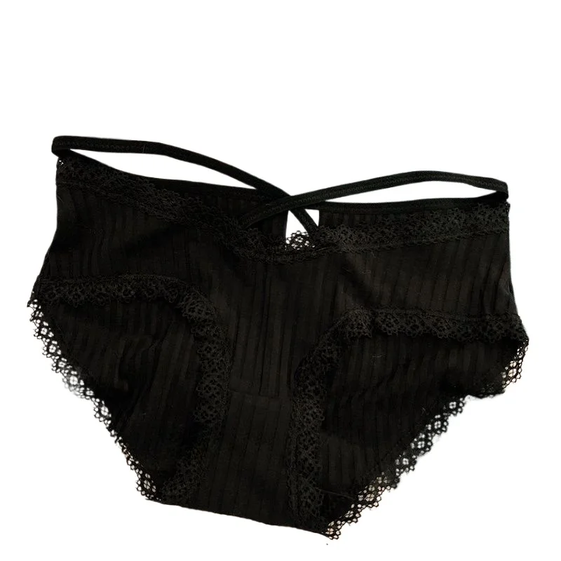 

Sexy Cross with Lace Trim Panties Women's Cotton Antibacterial Comfortable Low Waist Spring and Summer Thin Briefs Beautiful