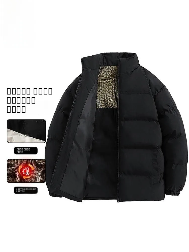 

Couples Thickened Cotton Jacket Graphene Bread Style Loose Fit Warmth Locking Outerwear Winter Coat Polyester Fiber Long Sleeve