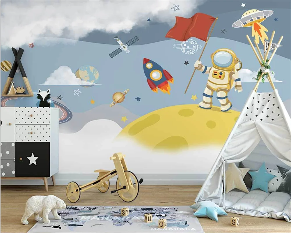 beibehang papel de parede Custom new Nordic hand-painted cartoon space astronaut children's room background wallpaper
