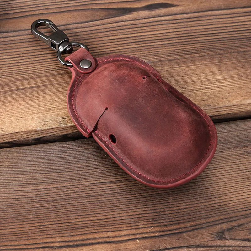 Genuine Leather Earbud Protective Case Durable Shockproof Pouch Cover with Keychain Clip Compatible with Samsung Galaxy Buds