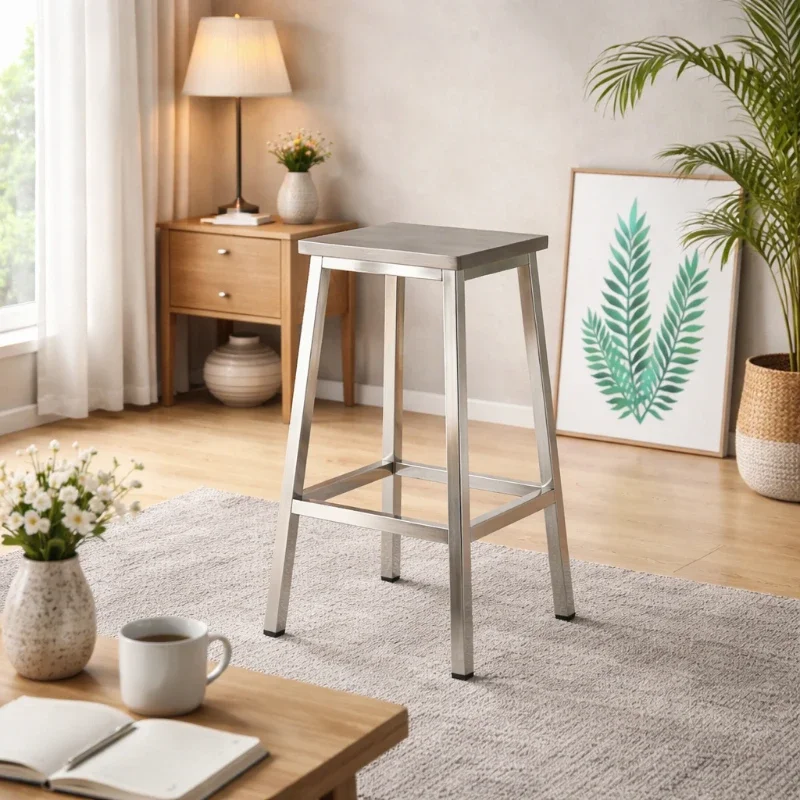 Heavy Duty Stainless Steel Stool Square Chair with Backrest Anti Slip Seat Industrial Work Chair for Home Office Workshop