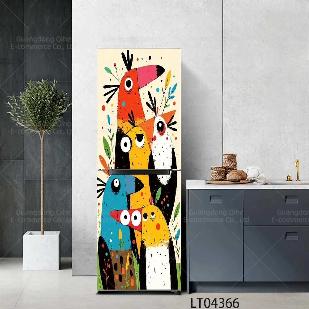 Cartoon Cute Fruit Flower Bird House Refrigerator Door Sticker Waterproof Self-Adhesive Fridge Mural