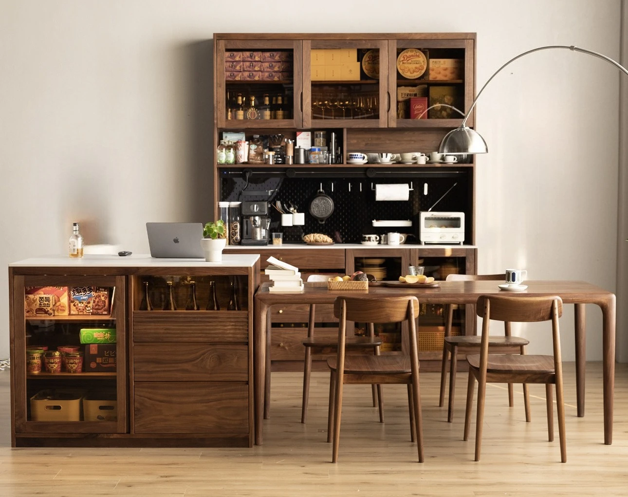 Solid wood kitchen living room cooking table rock slab dining side cabinet display cabinet