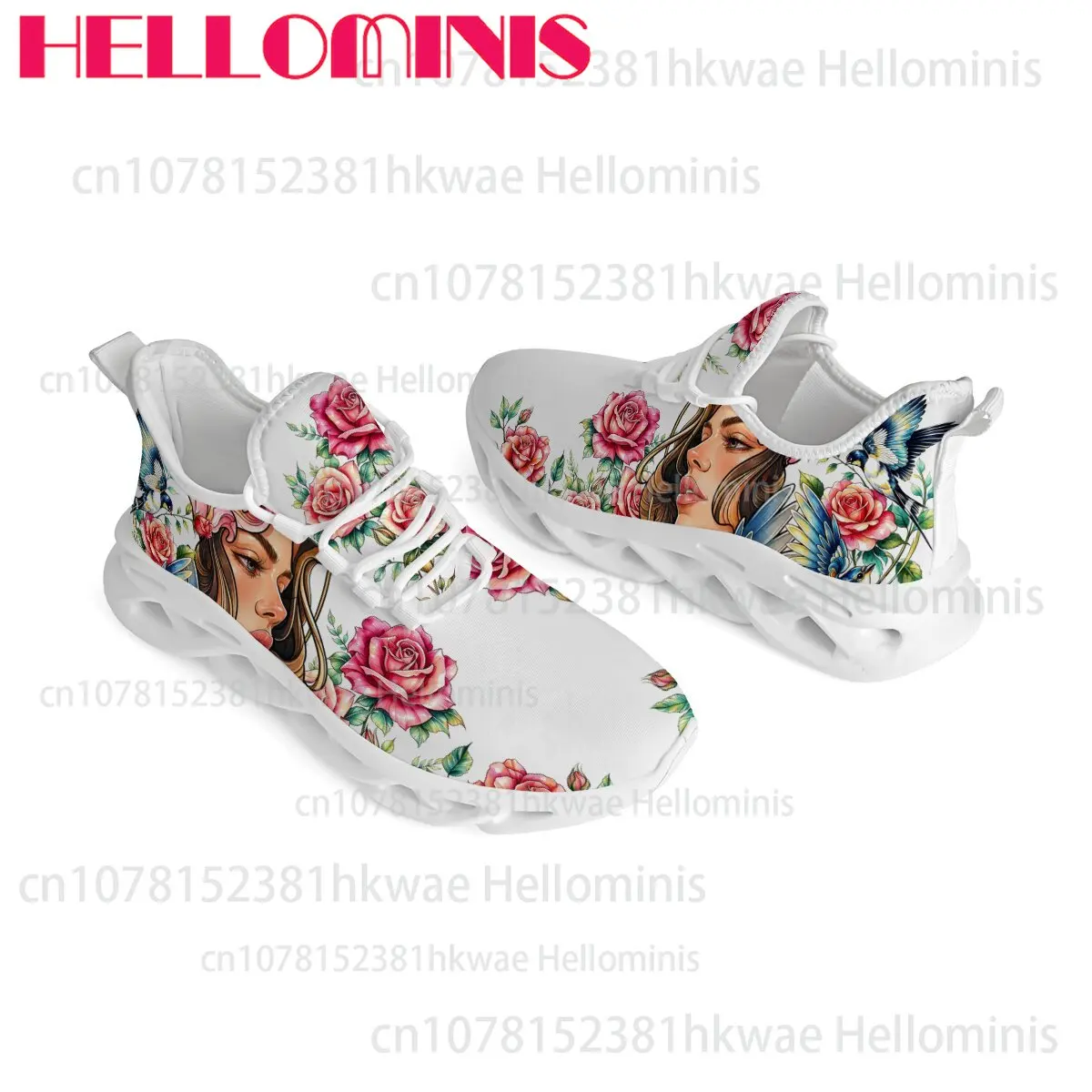 Vintage Art Flower Rose Bird Print Lightweight Sneakers Men Women Adult Daily Comfort Breathable Non-slip Casual Walking Shoes view 2