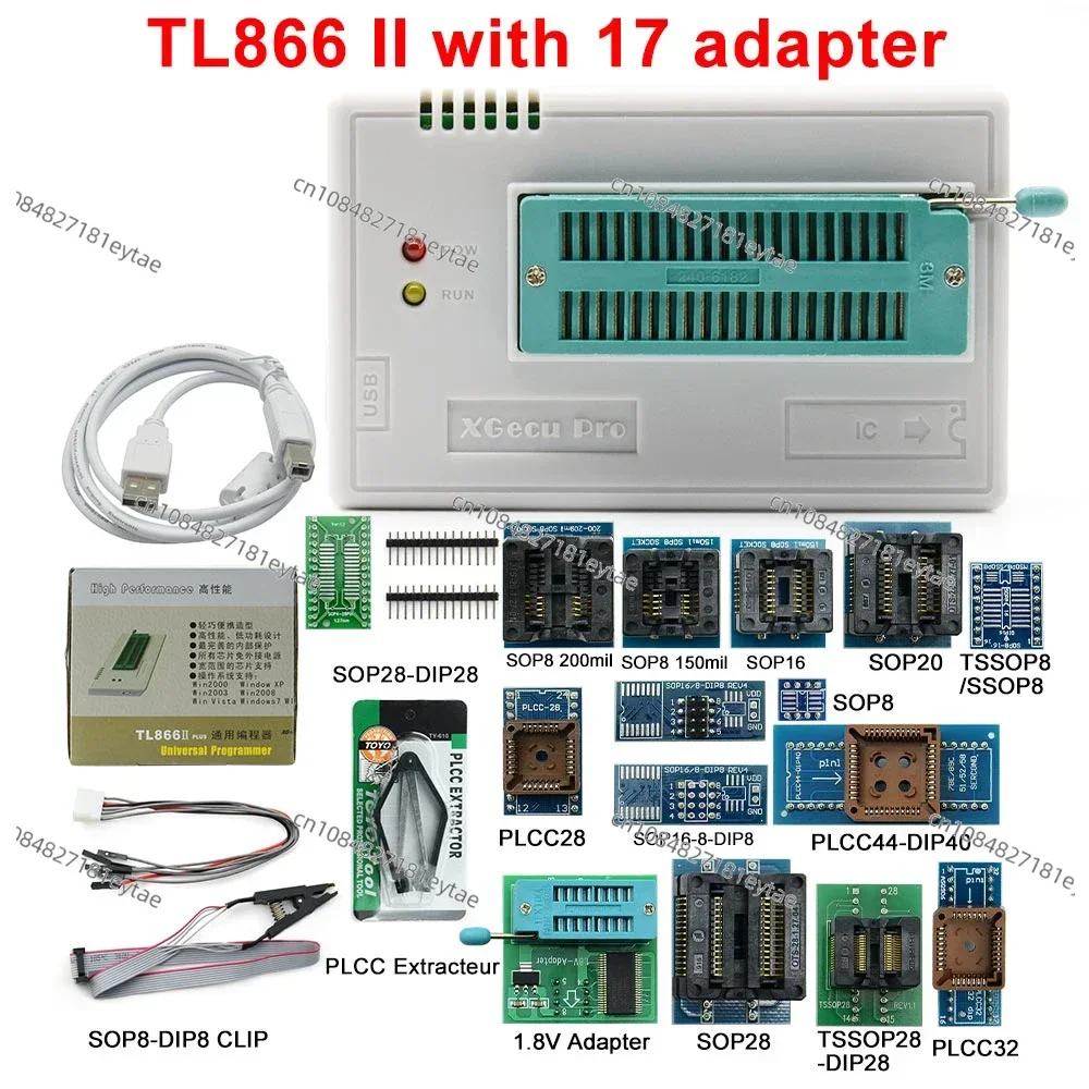 TL866II Plus Универсальный программатор Minipro + 17 адаптеров + тестовый зажим TL866 PIC Bios высокоскоростной программатор