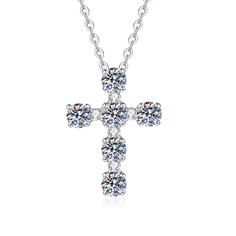 

ZFSILVER Fashion Trendy Classic 925 Silver Moissanite Design Cross Necklace For Charm Women Accessories Party Jewelry Gift XL438