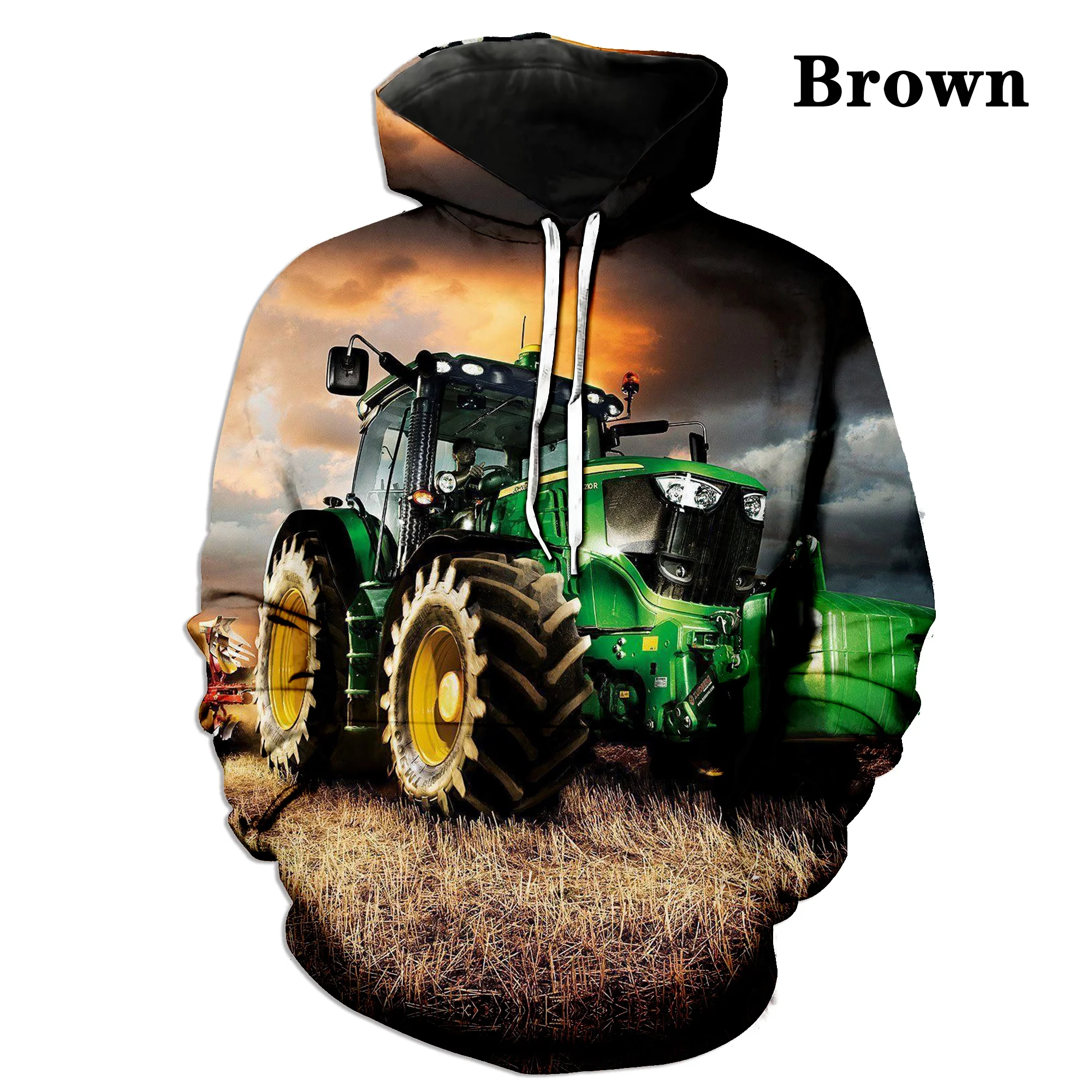 Men's Fashion 3D Tractor Print Hoodie Harajuku Funny Hooded Streetwear Sweatshirts Casual Pullover Car Long sleeved  hoodie tops