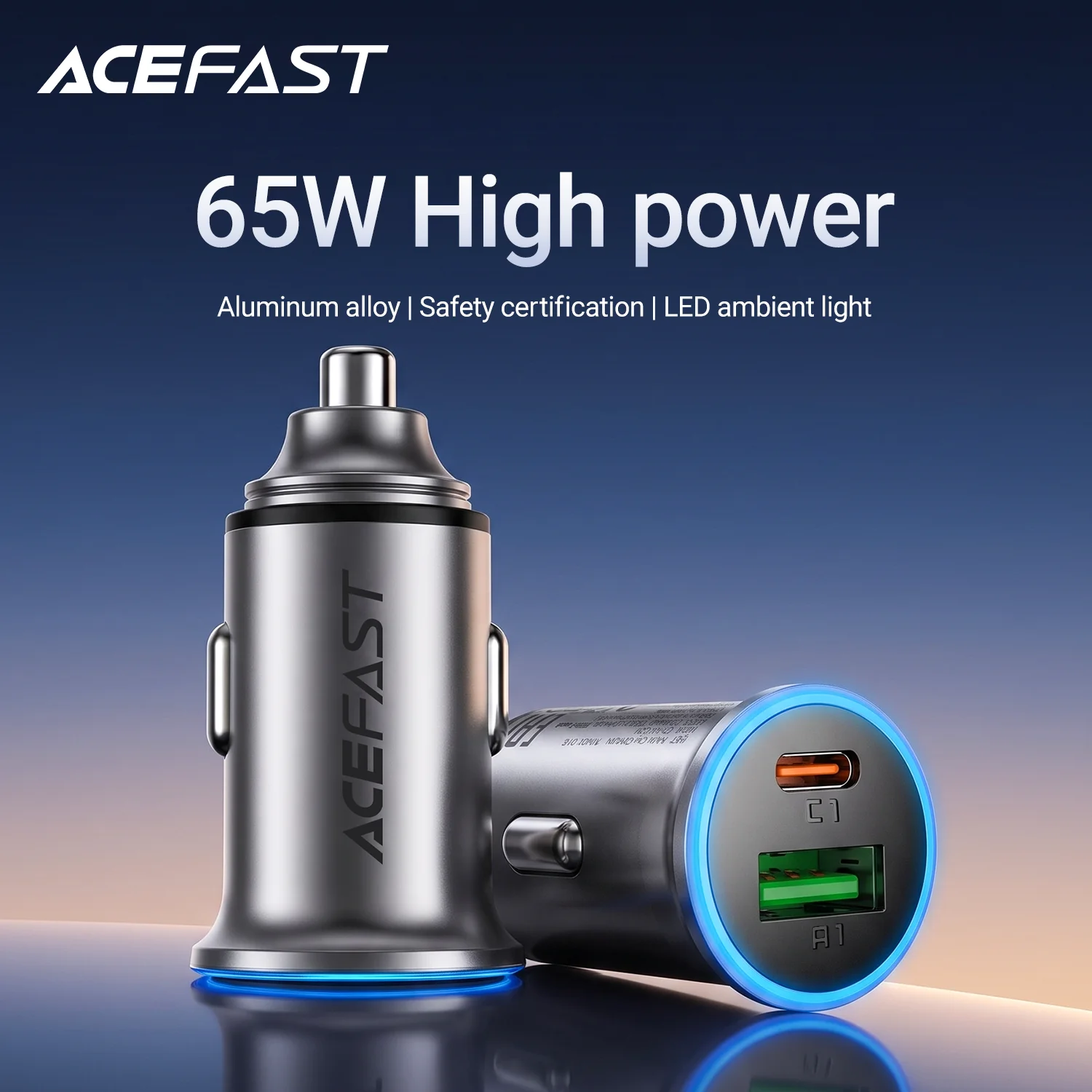Acefast Metal Mini PD65W Fast Charging Car Charger For Iphone 16 Dual Port Quic…