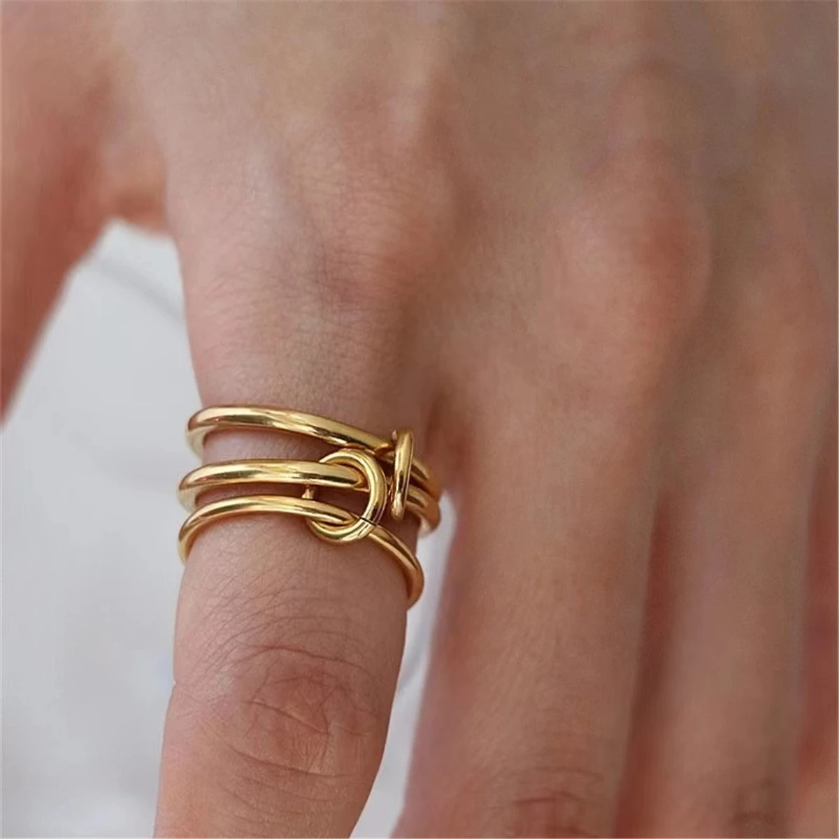 Creative 18k Gold Plated Stainless Steel Multiple Layers Finger Rings for Women Fashion Jewelry Gift