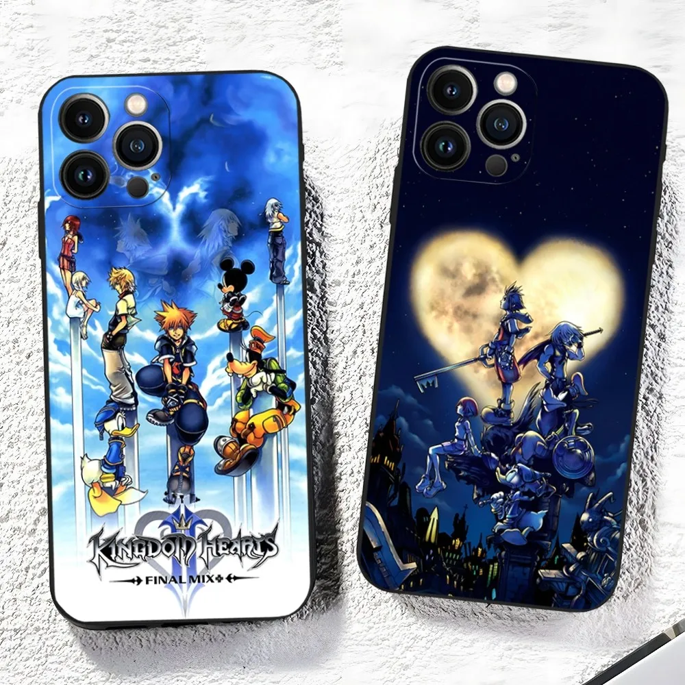 Kingdom Hearts Crayon Style Pattern-Bright Phone Case for Iphone 15 14 13 12 11 Pro Max Xr X Xs Mini 8 Plus SE 2022 Black Soft S