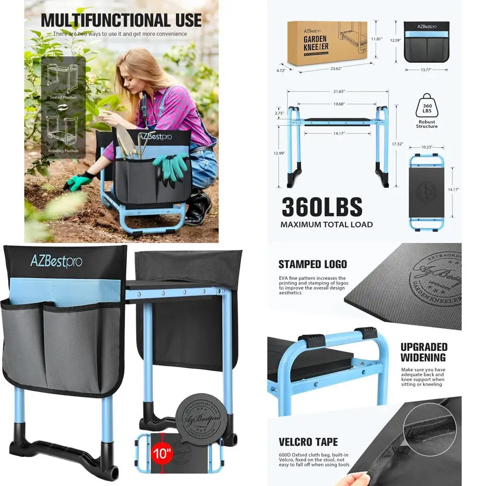 

Модернизированный складной садовый табурет — широкий, 10 сидений для устойчивости, поддержка колена и спины, набор из 2 инструментов премиум-класса, идеальный подарок для мужчин и женщин