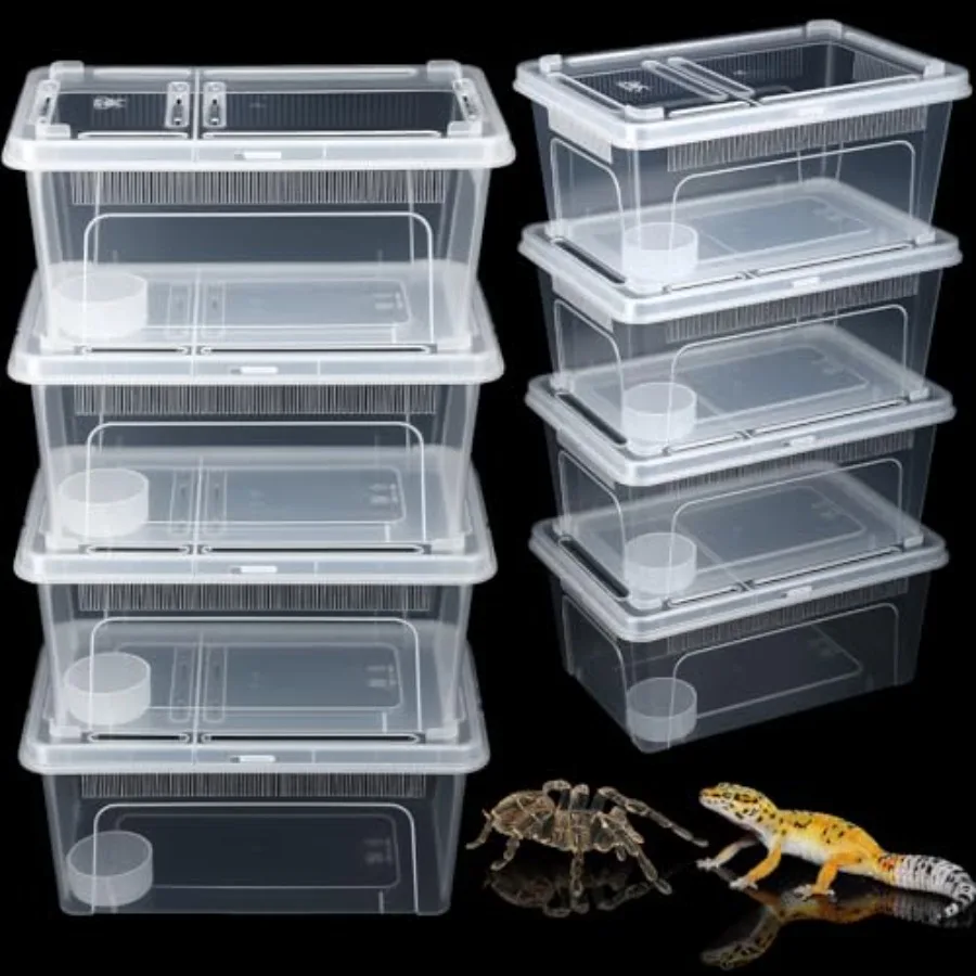 

8 Pcs Reptile Breeding Box Plastic Spider Terrarium Tarantula Feeding Box for Bearded Dragon Lizard Spider Gecko Scorpion,Clear
