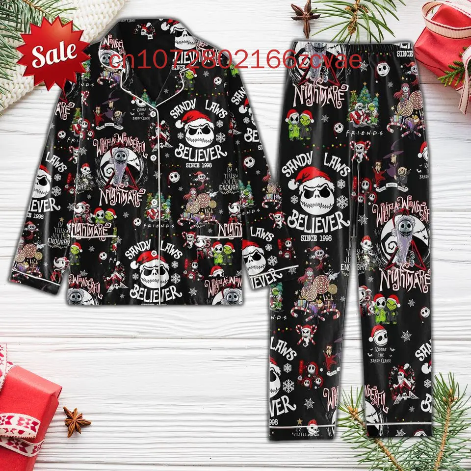 Disney Weihnachten Sally Herbst Langarmhose zweiteiliges Set Damen Pyjama Seiden pyjama Damen Cartoon Pyjama Hosen Set