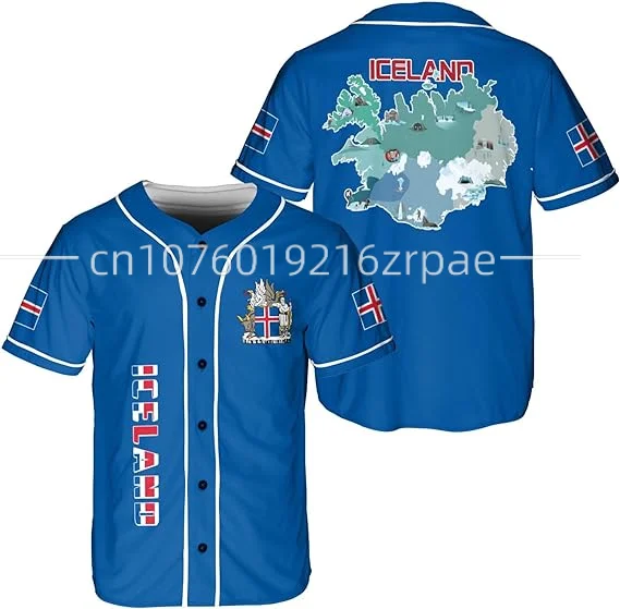 2024 Summer New Customized Iceland Baseball Jersey 3D Printed Men\'s and Women\'s Casual Fashion Street Baseball Shirt