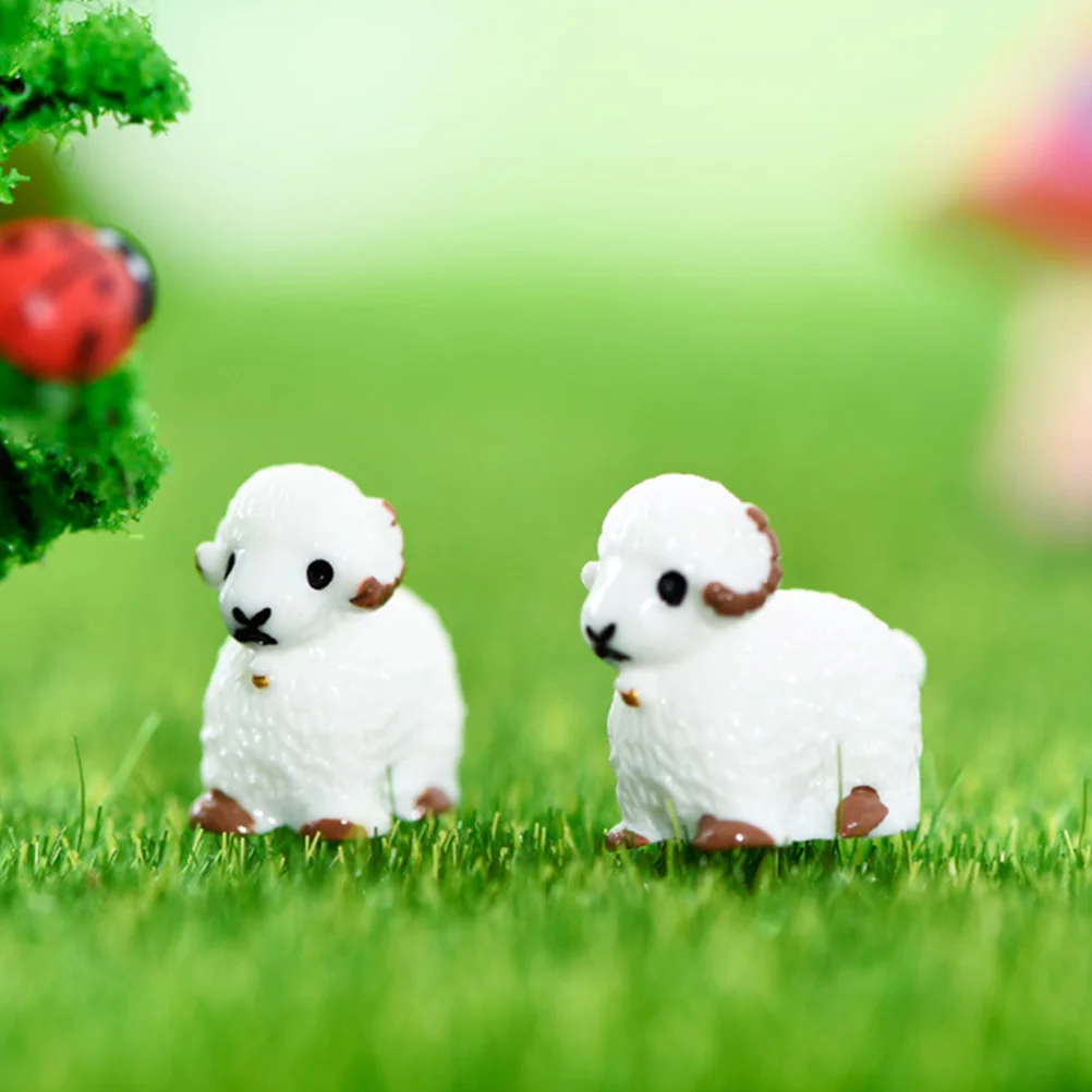 20 Pcs Imitation Sheep Ornament Cute Decor Mini Garden Outdoor Toys Ornaments Animals Figures Synthetic Resin Miniature Baby