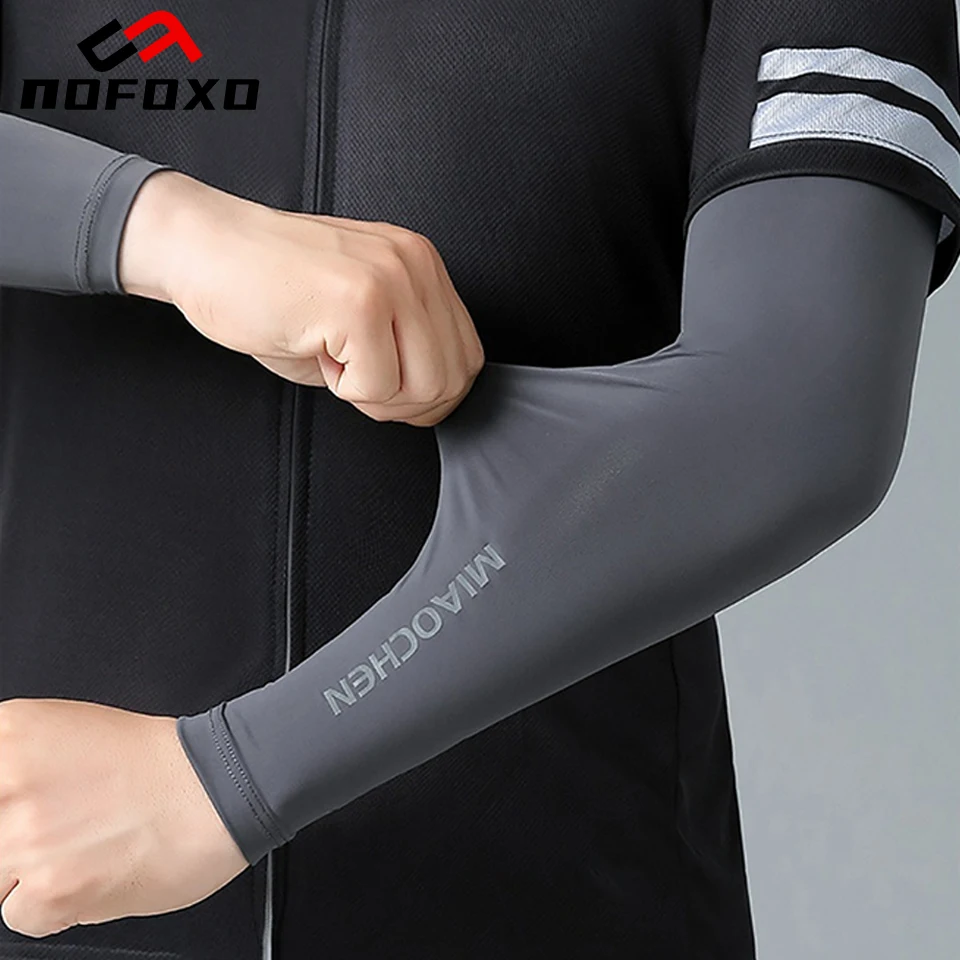 NOFOXO Summer Outdoor Sport Ice Silk Arm Sleeves Breathable UV Protection Quick Dry Running Basketball Cycling Arm Cover