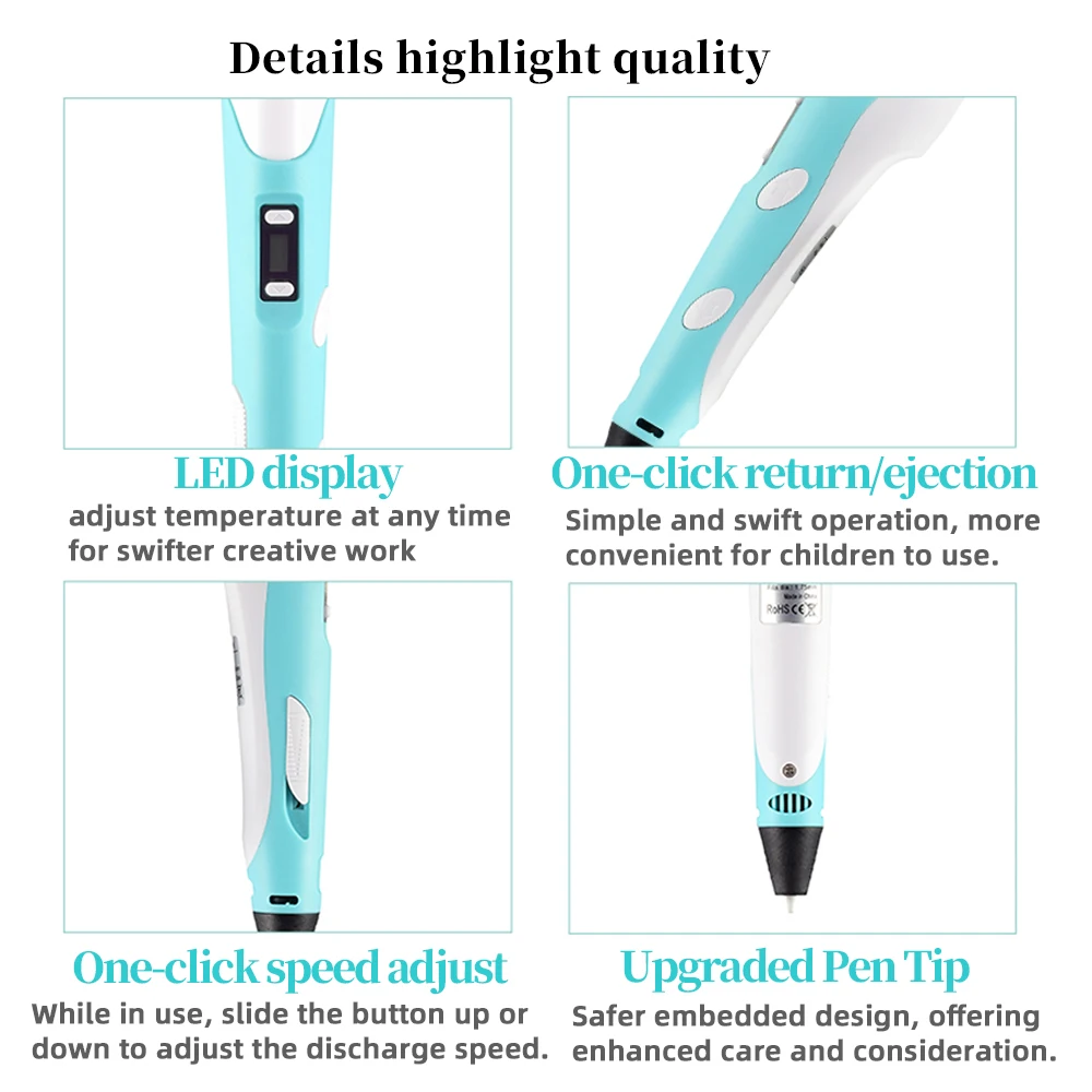 3D Pen 3D Print Pen Set for Children DIY Pens Children's Birthday Creative Gift Toys with Power Adapter PLA Filament Travel Box