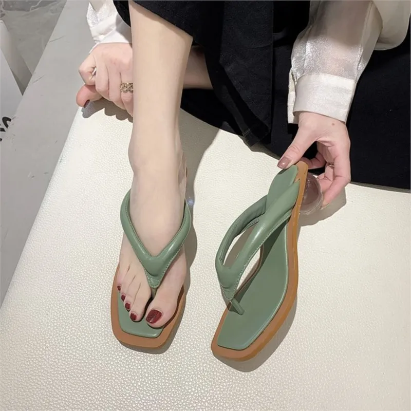 Flip-flops women wear summer new fairy style medium-heeled high-heeled clip-on sandals with special-shaped heel beach shoes