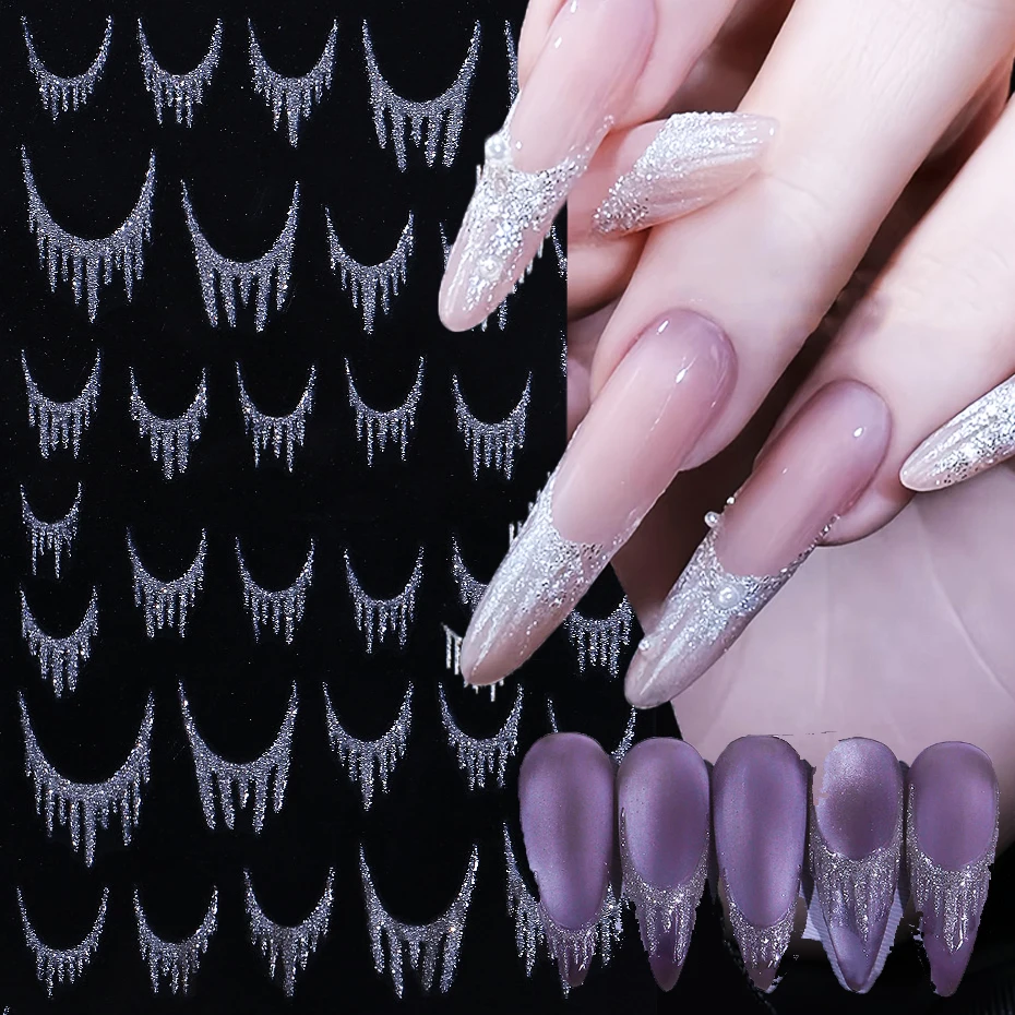 ثلاثية الأبعاد انفجار لامعة الذهب/الفضة شرابة مسمار الفن ملصق ذاتية اللصق الفرنسية شرابة مسمار ملصق مائي لتقوم بها بنفسك بريق المعادن الذهب والفضة المنزلق