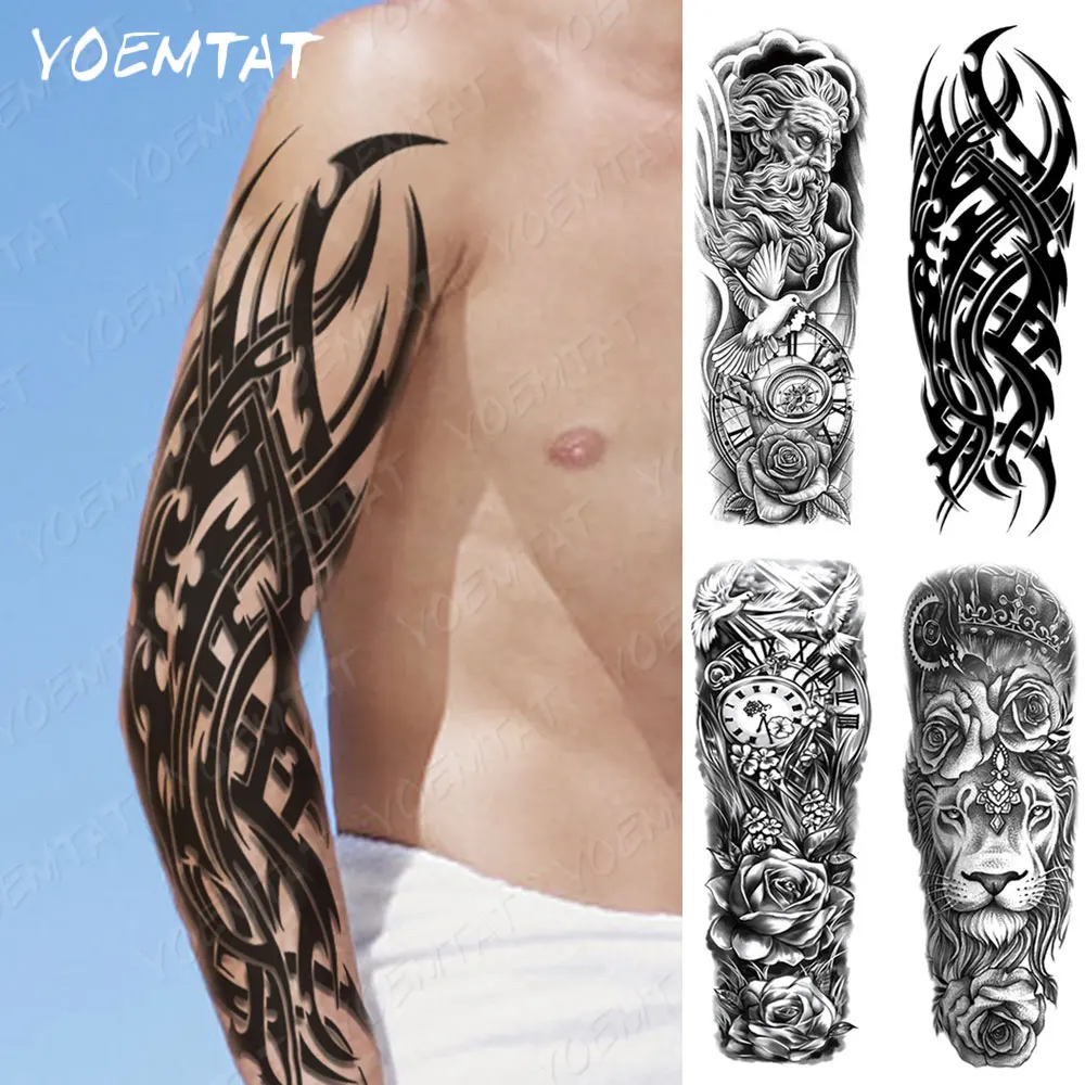 

Large Full Arm Sleeve Waterproof Temporary Tattoo Sticker Leopard Flower Dove Of Peace Clock Thorn Fake Tatoo Body Art Men Women