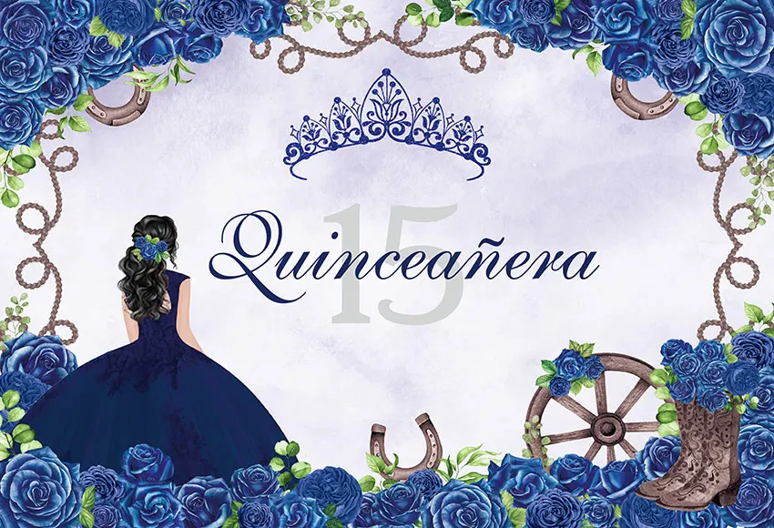 Photography Background Quinceanera 15 Year Old Birthday Party Backdrop Decor Flower Girl Princess Sliver Crown Photoshoot Poster