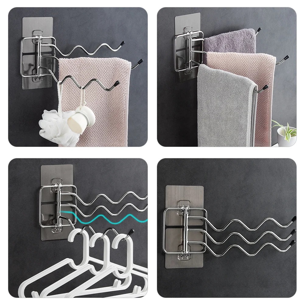 

1Set Wall Mounted Swivel Towel Bar Stainless Steel Punch Free Bathroom Storage Simple Design Swivel Towel Rack