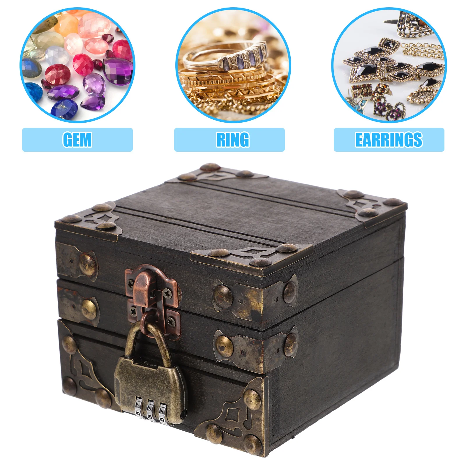 

Vintage Lockable Wooden Treasure Chest Retro Jewelry Storage Box Decorative Keepsake Organizer Case Wooden Treasure Box