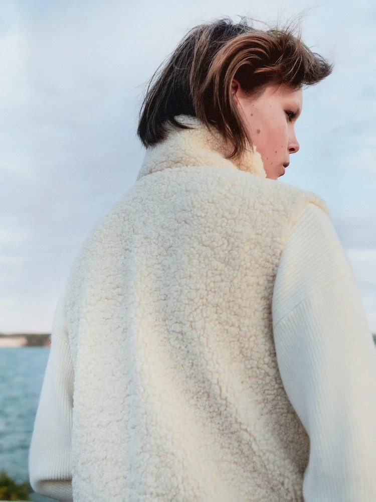 H&M 여성용 조끼 25 겨울 신상 스탠드 칼라 지퍼 테디 페이스 레이지 슬레 플러 조끼 284953 폴리에스터 섬유 00%