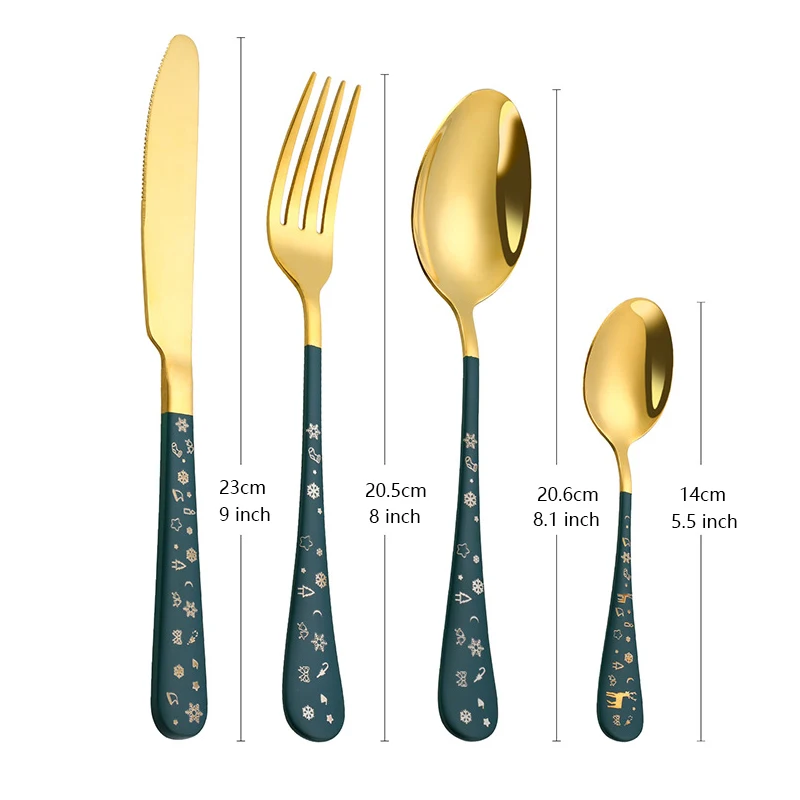 4PCS Stainless Steel Cutlery Set Fork Spoon Knife Classic Christmas Pattern Tableware Mirror Polished Durable Flatware