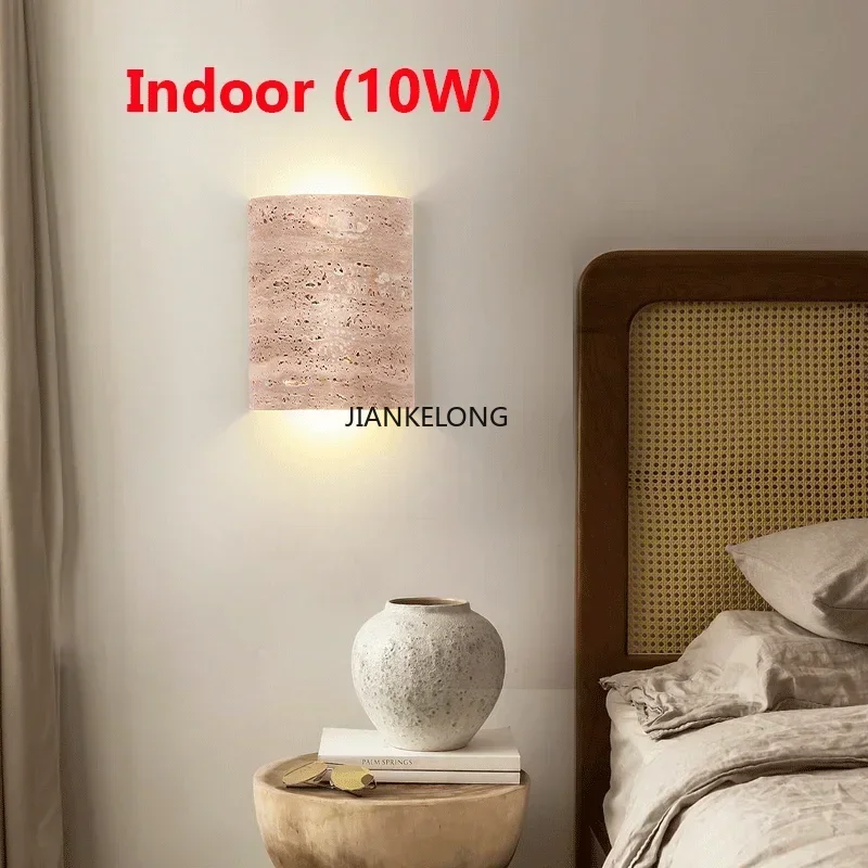 JKL Wabi-sabi StyleYellow Travertine الجدار مصباح الحجر الطبيعي الجدار الشمعدان لغرفة النوم ديكور المنزل في الهواء الطلق فناء أضواء LED #5