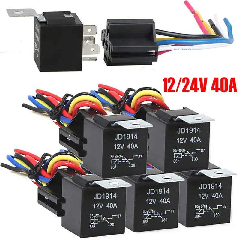 1PCS DC 12 V/24 V Waterproof Car Relay 40A Harness Heavy Duty Automotive Relay Socket for Head Light Air Conditioner 4 5 pin