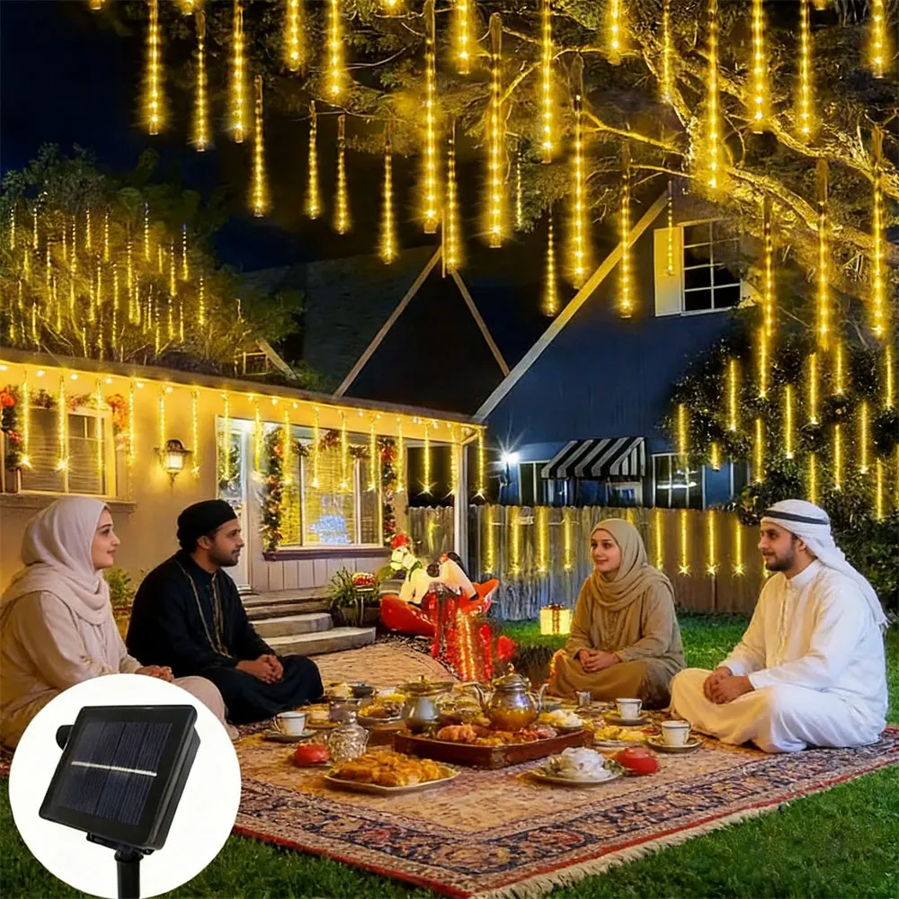 

Светодиодная гирлянда на солнечных батареях «Метеоритный дождь» для Рамадана, уличная садовая солнечная гирлянда-лампа для свадеб, вечеринок, украшения дома на Ид Мубарак